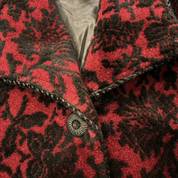 😊Tsunami Canada Black Red Bouclee Pattern Button Up Fleece Vintage Jacket Sz L - Picture 7 of 14
